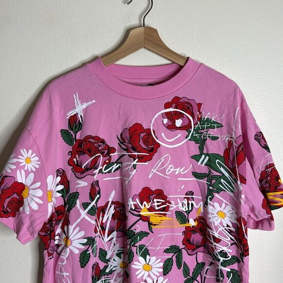 First row colorful floral roses daisy pink shirt size large - Picture 3 of 10